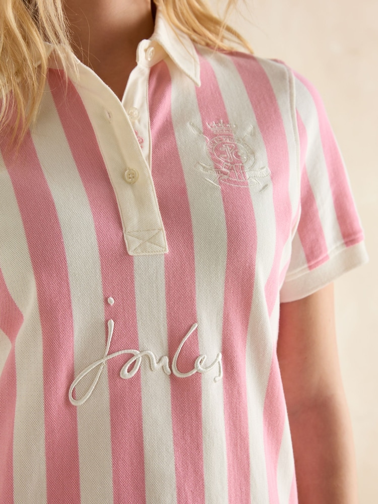 Joules Beaufort Pink/Cream Stripe Polo Shirt - Image 5 of 7