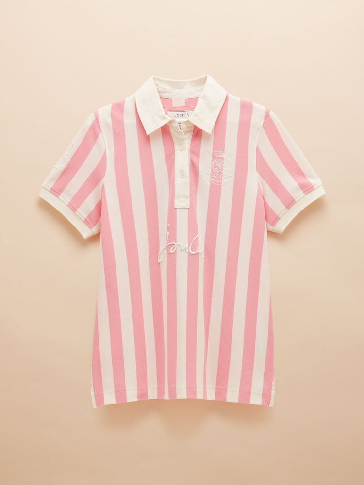 Joules Beaufort Pink/Cream Stripe Polo Shirt - Image 7 of 7