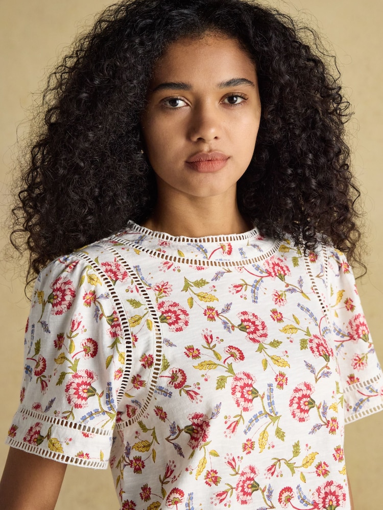 Joules Sienna Provence Floral Ladder Trim T-Shirt - Image 3 of 8