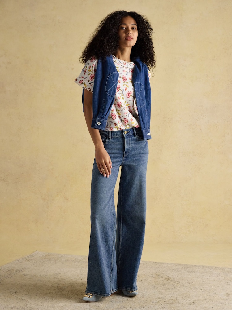 Joules Sienna Provence Floral Ladder Trim T-Shirt - Image 7 of 8