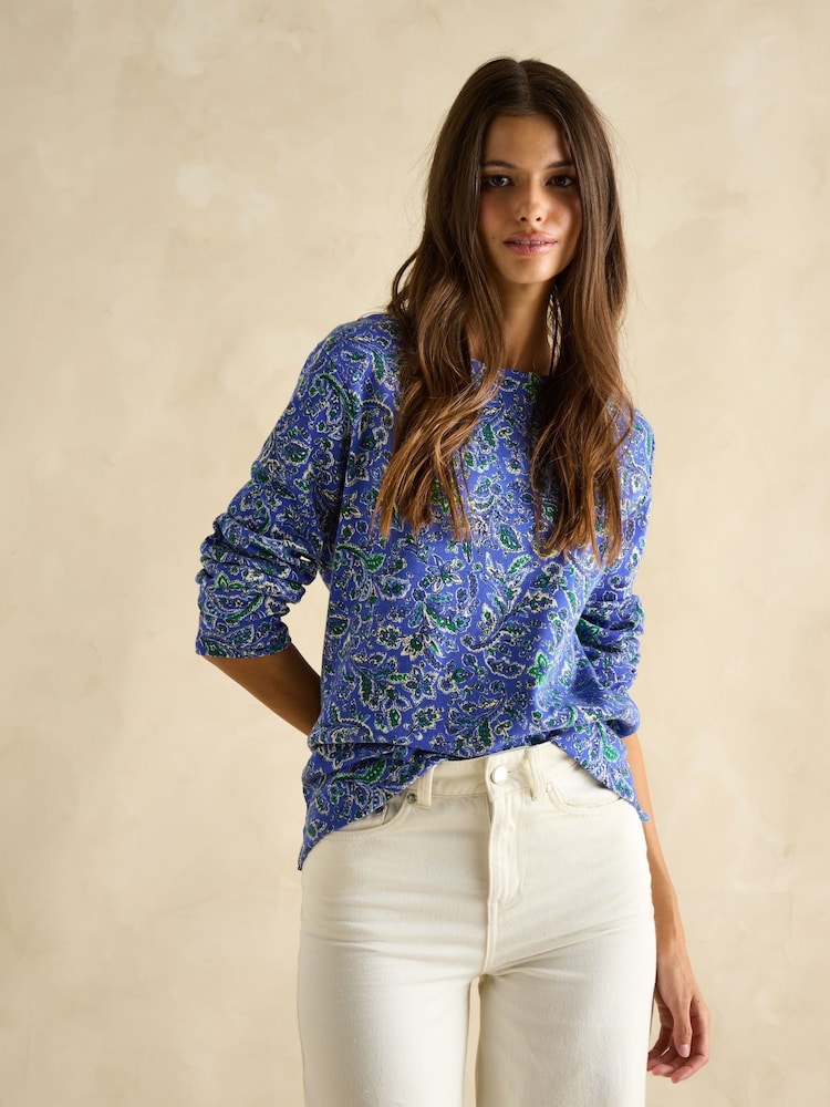 Joules Harbour Blue Paisley Boat Neck Printed Top - Image 1 of 7