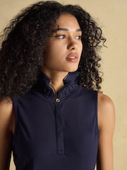 Joules Kate Navy Sleeveless Frill Neck Top - Image 3 of 7