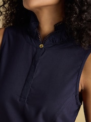 Joules Kate Navy Sleeveless Frill Neck Top - Image 4 of 7