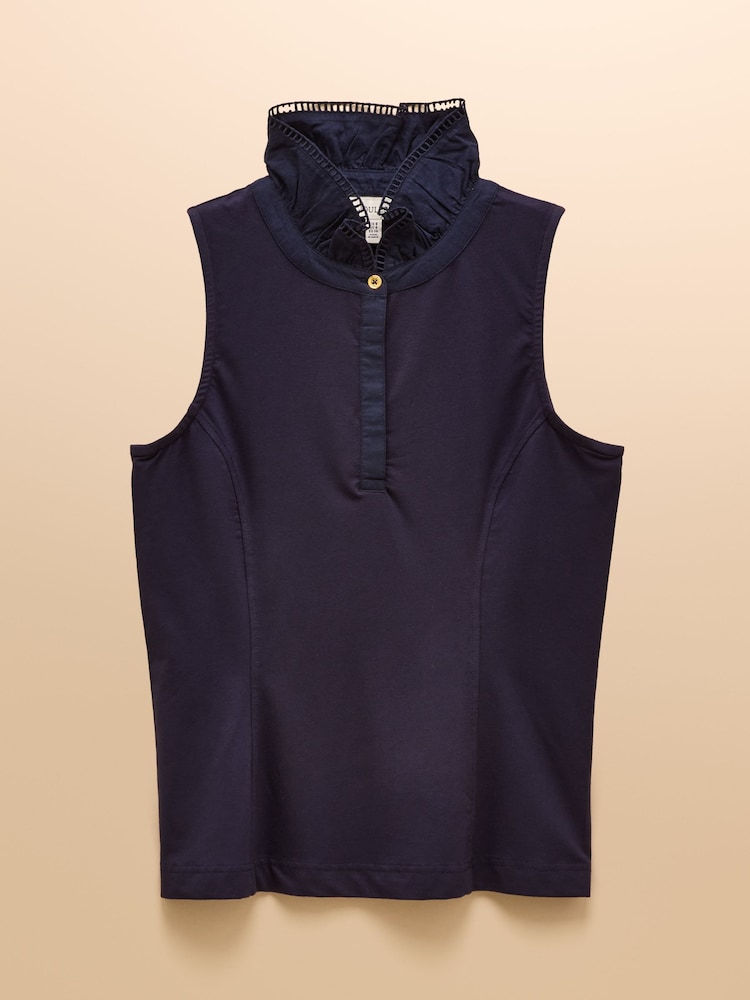 Joules Kate Navy Sleeveless Frill Neck Top - Image 7 of 7