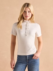 Joules Kate Short Sleeve Frilled Neck Top - Imagen 1 de 5