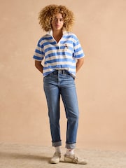 Joules Leighton Blue Stripe Short Sleeve Cotton Slub Rugby Top - Image 10 of 12