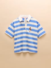 Joules Leighton Blue Stripe Short Sleeve Cotton Slub Rugby Top - Image 12 of 12