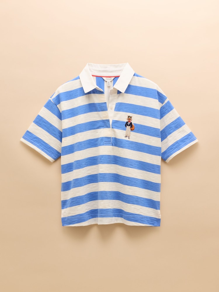 Joules Leighton Blue Stripe Short Sleeve Cotton Slub Rugby Top - Image 12 of 12
