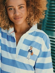 Joules Leighton Blue Stripe Short Sleeve Cotton Slub Rugby Top - Image 2 of 12