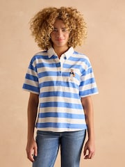 Joules Leighton Blue Stripe Short Sleeve Cotton Slub Rugby Top - Image 4 of 12