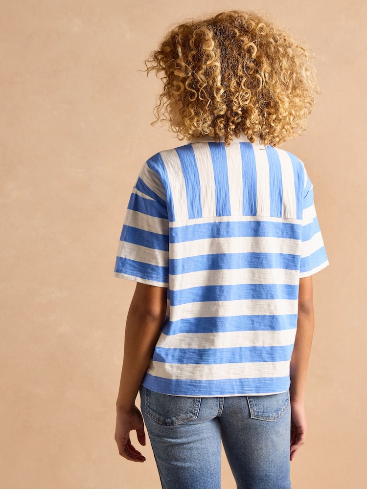 Joules Leighton Blue Stripe Short Sleeve Cotton Slub Rugby Top - Image 5 of 12