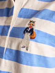 Joules Leighton Blue Stripe Short Sleeve Cotton Slub Rugby Top - Image 6 of 12