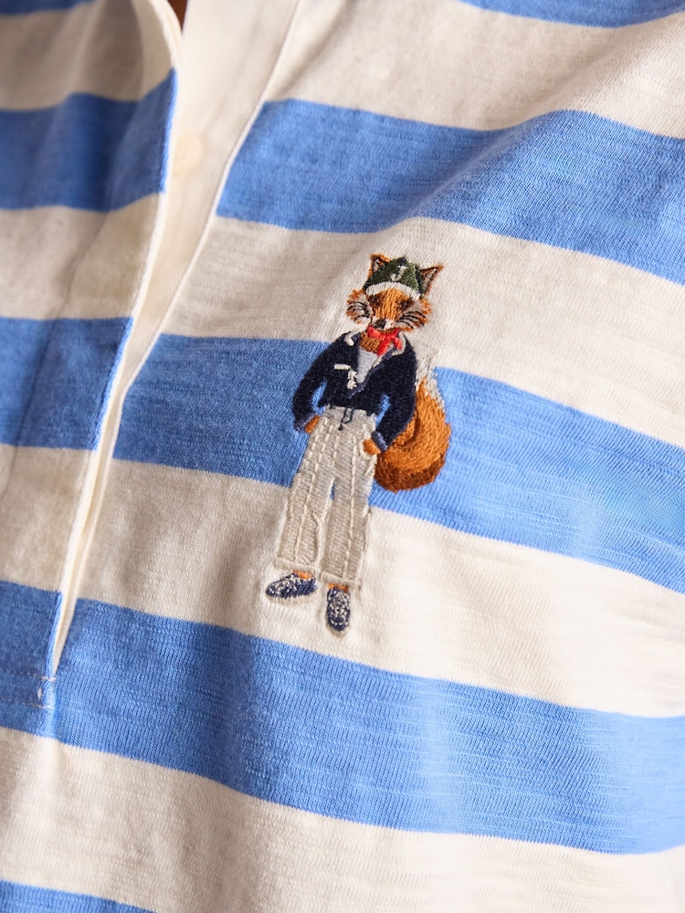 Joules Leighton Blue Stripe Short Sleeve Cotton Slub Rugby Top - Image 6 of 12