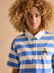 Joules Leighton Blue Stripe Short Sleeve Cotton Slub Rugby Top - Image 8 of 12
