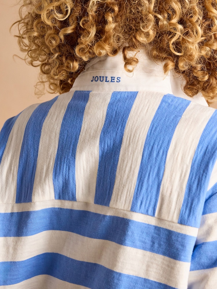 Joules Leighton Blue Stripe Short Sleeve Cotton Slub Rugby Top - Image 9 of 12