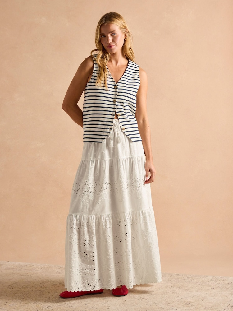 Joules Premium Ribbed Cream & Navy Jersey Cotton Waistcoat - Image 4 of 8