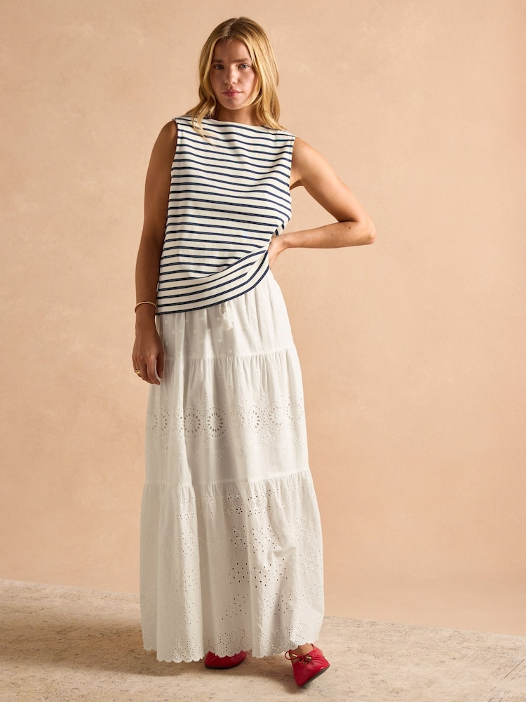 Joules Premium Ribbed Cream & Navy Jersey Cotton Waistcoat - Image 6 of 8