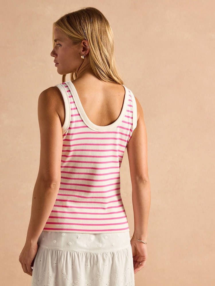 Joules Sofia Pink Stripe Ribbed Vest - Image 2 of 8