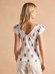 Joules Emma Floral Foulard V-Neck Frill Jersey Vest - Image 2 of 8