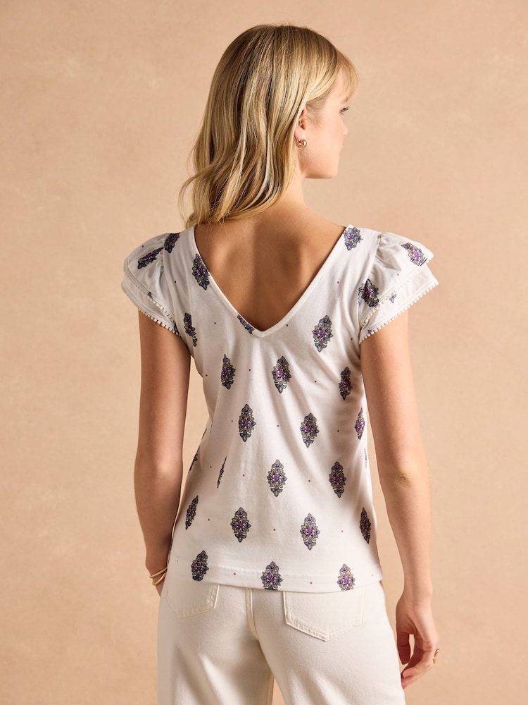 Joules Emma Floral Foulard V-Neck Frill Jersey Vest - Image 2 of 8
