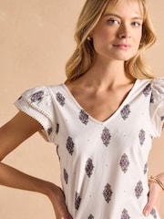 Joules Emma Floral Foulard V-Neck Frill Jersey Vest - Image 4 of 8