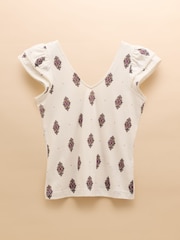 Joules Emma Floral Foulard V-Neck Frill Jersey Vest - Image 8 of 8