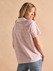 Joules Tallie Pink/White Short Sleeve Combed 100% Cotton Collared Top - Image 2 of 9