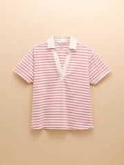 Joules Tallie Pink/White Short Sleeve Combed 100% Cotton Collared Top - Image 9 of 9