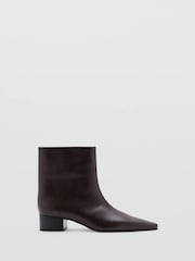 Mango Brown PU Pointed Toe Block Heel Ankle Boots - Image 2 of 4