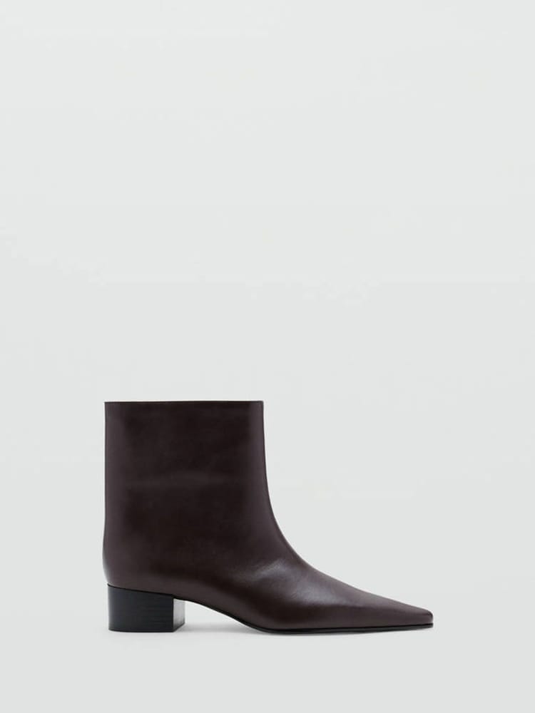 Mango Brown PU Pointed Toe Block Heel Ankle Boots - Image 2 of 4 Mango Brown PU Pointed Toe Block Heel Ankle Boots - Image 2 of 4