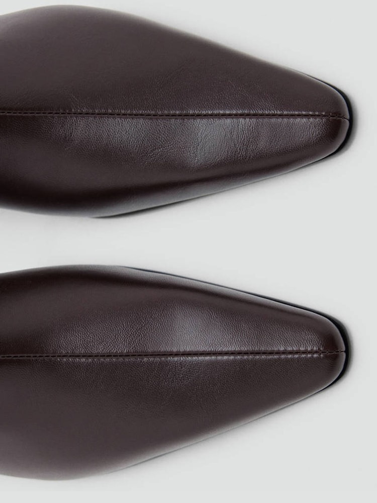 Mango Brown PU Pointed Toe Block Heel Ankle Boots - Image 4 of 4 Mango Brown PU Pointed Toe Block Heel Ankle Boots - Image 4 of 4