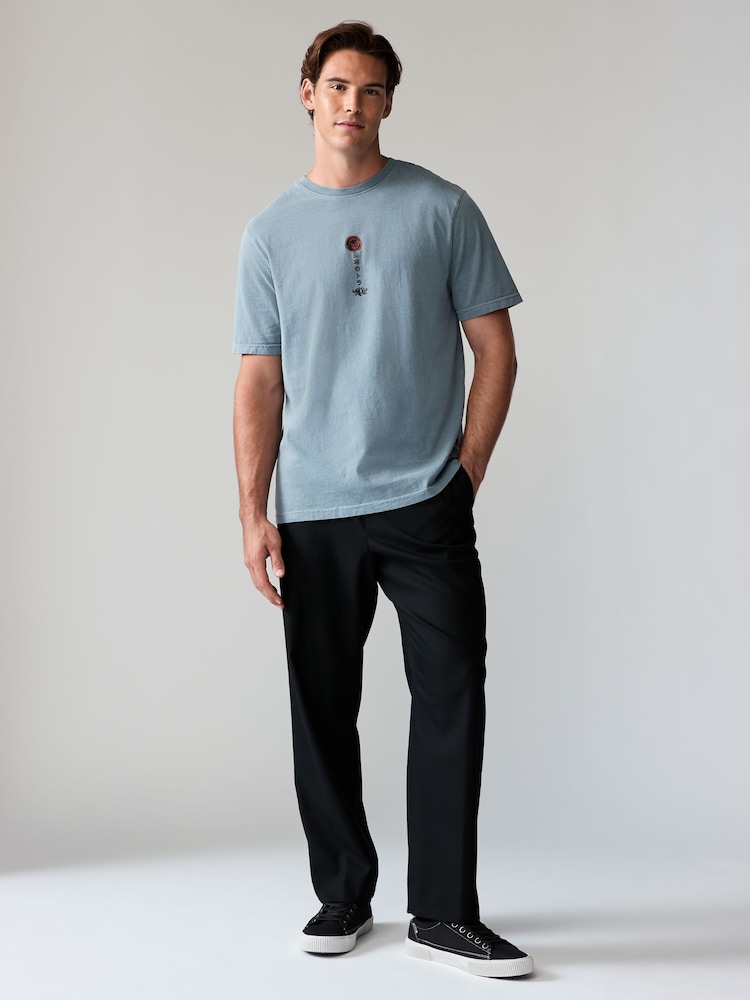 Blue Tiger Relaxed Fit 100% Cotton Japanese Back Print Graphic T-Shirt - Image 2 of 9