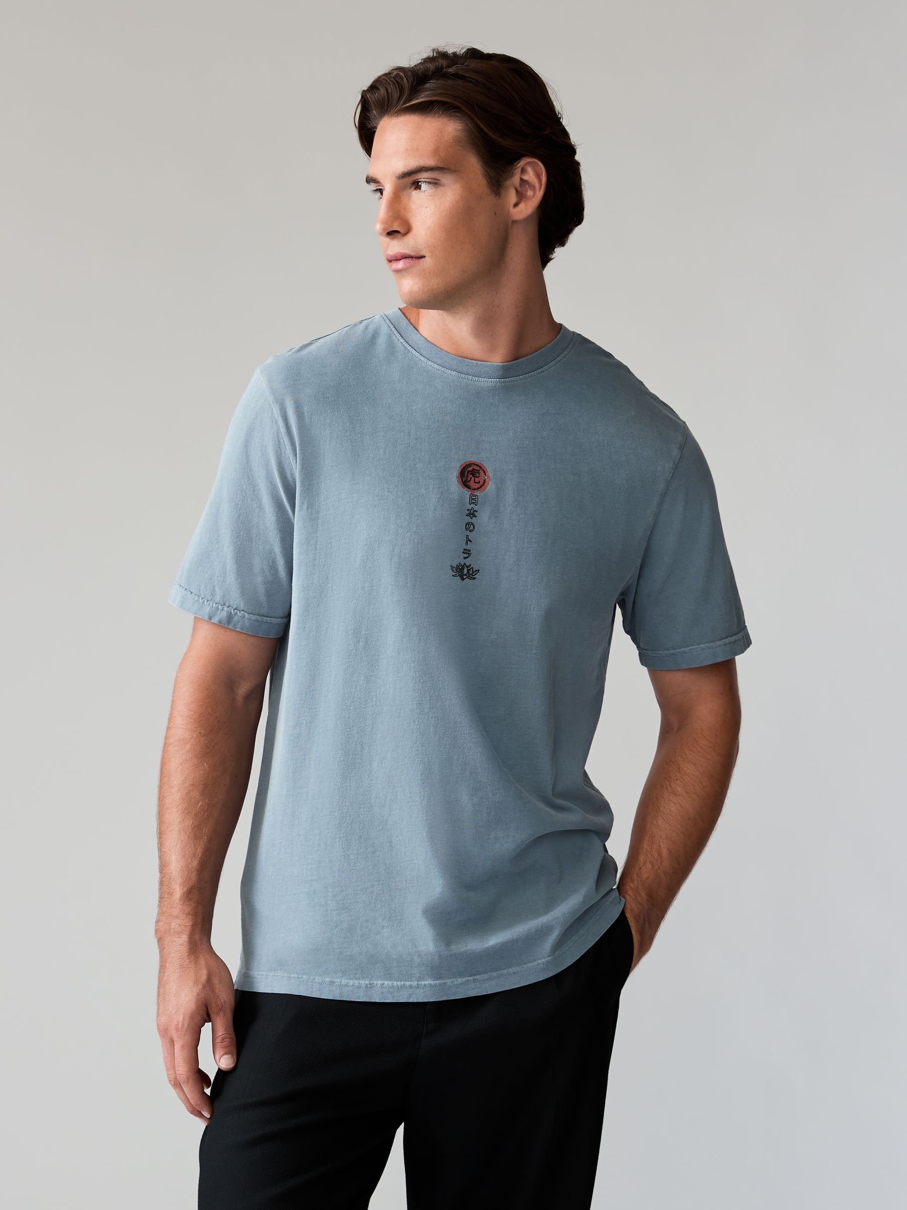 Buy Blue Tiger Relaxed Fit 100% Cotton Japanese Back Print Graphic T-Shirt  from Next Germany