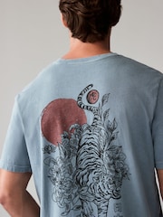 Blue Tiger Relaxed Fit 100% Cotton Japanese Back Print Graphic T-Shirt - Image 4 of 9