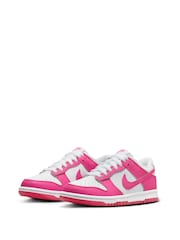 Nike White/Fuschia Pink Youth Dunk Low Trainers - Image 4 of 13