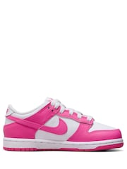 Nike White Fuschia Pink Junior Dunk Low Shoes - Image 1 of 10