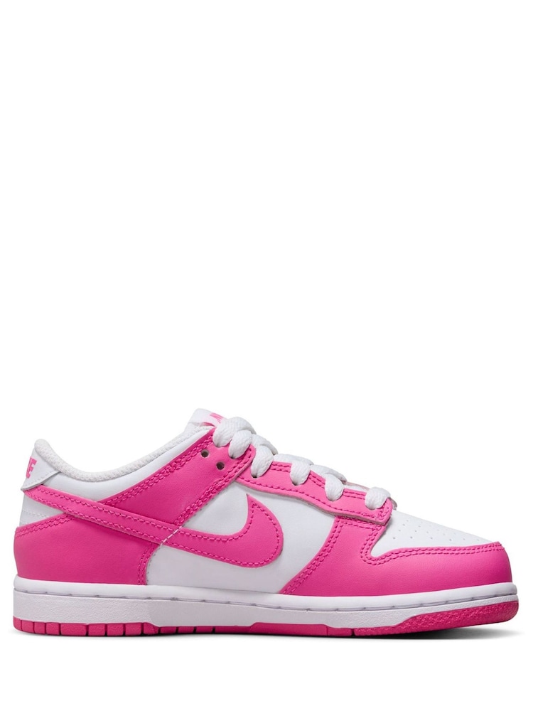 Nike White Fuschia Pink Junior Dunk Low Shoes - Image 1 of 10