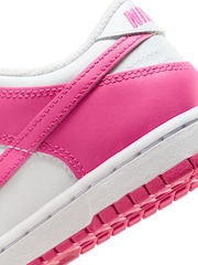 Nike White Fuschia Pink Junior Dunk Low Shoes - Image 10 of 10