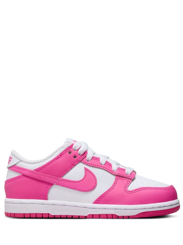 Nike White Fuschia Pink Junior Dunk Low Shoes - Image 3 of 10