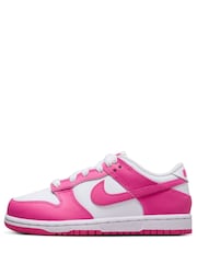 Nike White Fuschia Pink Junior Dunk Low Shoes - Image 4 of 10