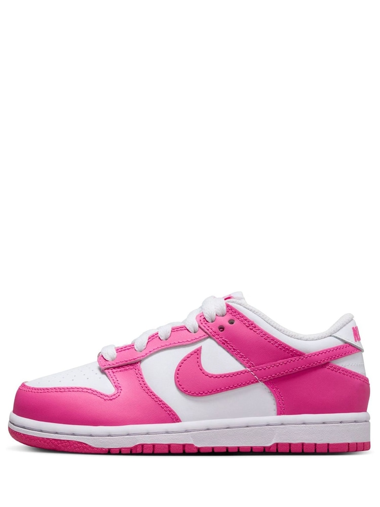 Nike White Fuschia Pink Junior Dunk Low Shoes - Image 4 of 10