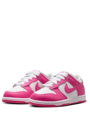 Nike White Fuschia Pink Junior Dunk Low Shoes - Image 5 of 10