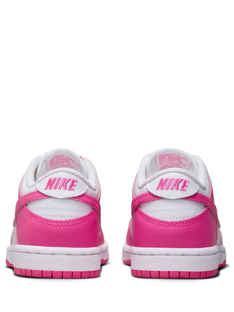 Nike White Fuschia Pink Junior Dunk Low Shoes - Image 6 of 10