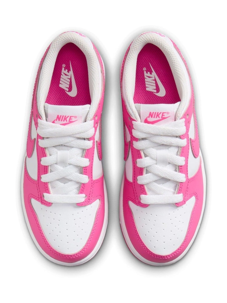 Nike White Fuschia Pink Junior Dunk Low Shoes - Image 7 of 10
