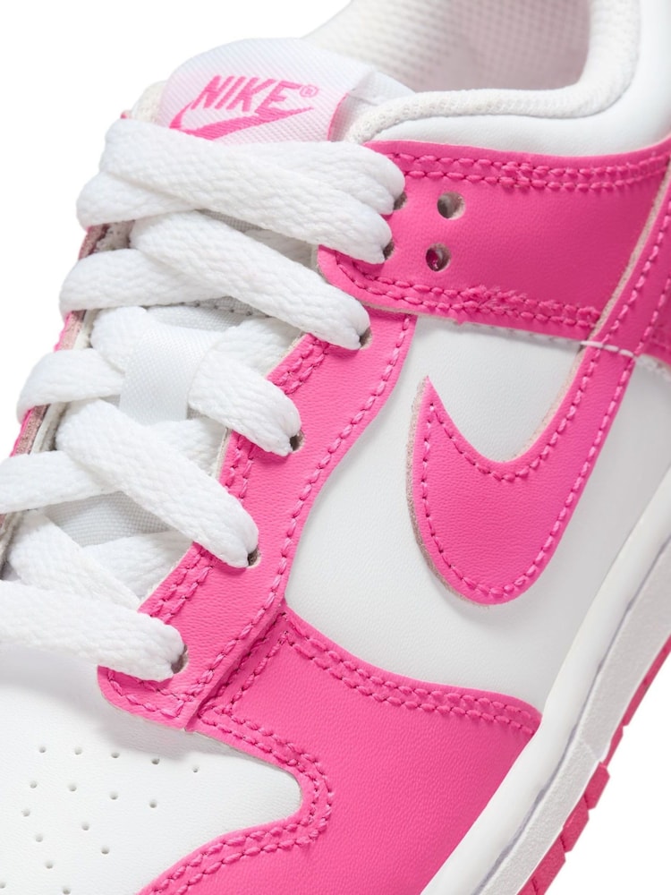 Nike White Fuschia Pink Junior Dunk Low Shoes - Image 9 of 10
