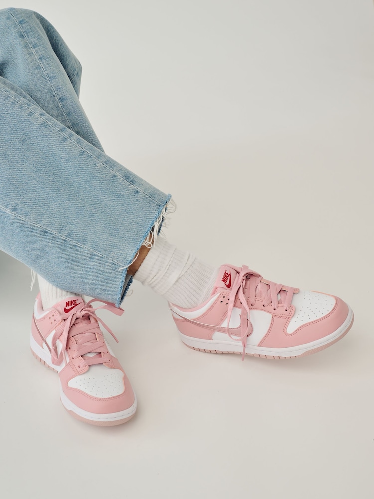 Nike White/Pale Pink Youth Dunk Low Trainers - Image 1 of 10