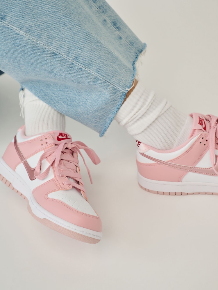 Nike White/Pale Pink Youth Dunk Low Trainers - Image 2 of 10