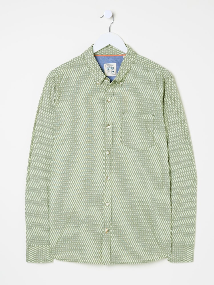 FatFace Khaki Green Geo Print Long Sleeve Shirt - Image 5 of 5