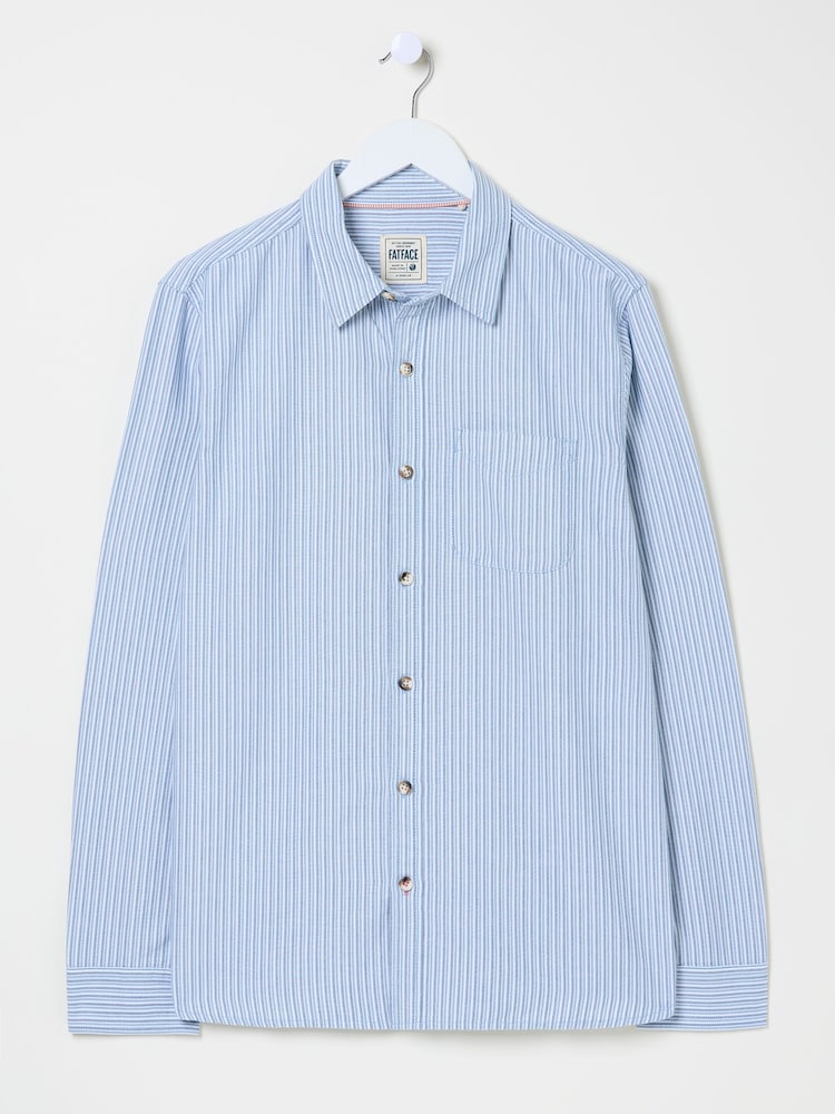 FatFace Mill Pale Blue Long Sleeve Stripe Shirt - Image 5 of 5