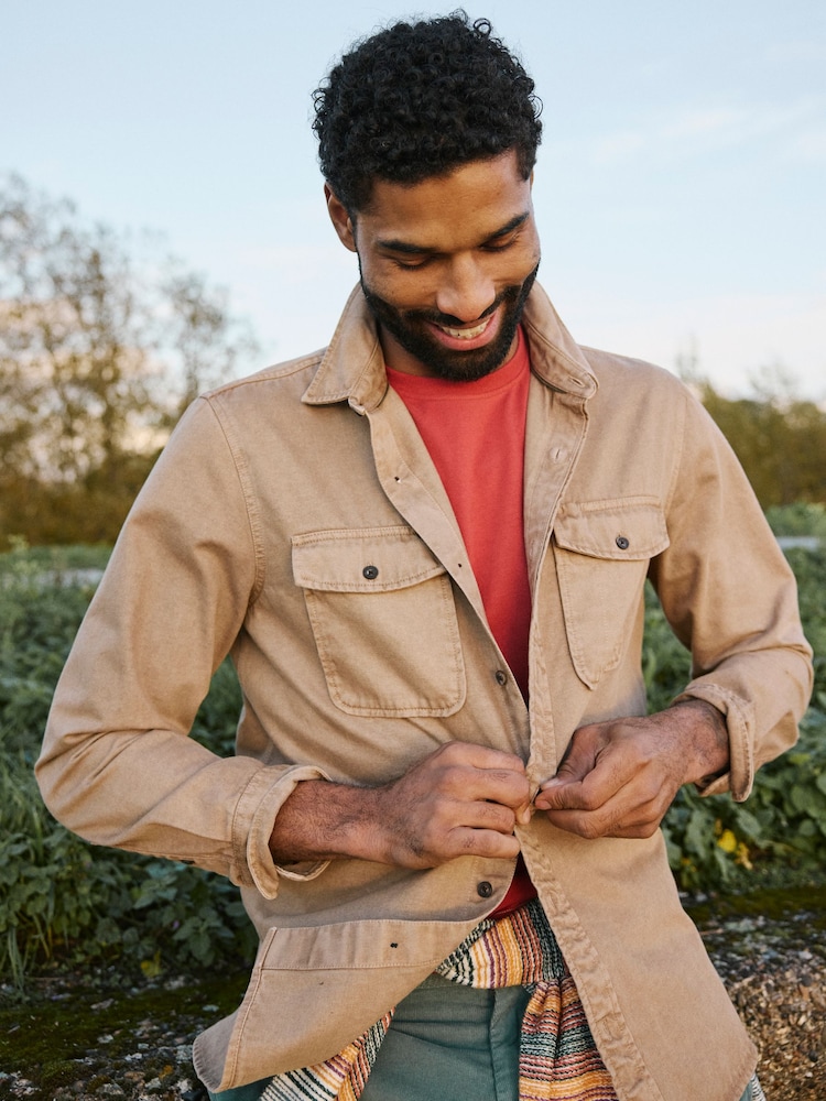 FatFace Filey Brown Long Sleeve Plain Shirt - Image 1 of 7